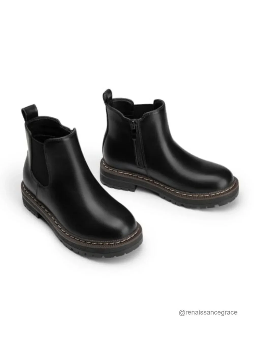 Girls Chelsea Ankle Boots Lug Sole Waterproof Chunky Platform Side Zipper